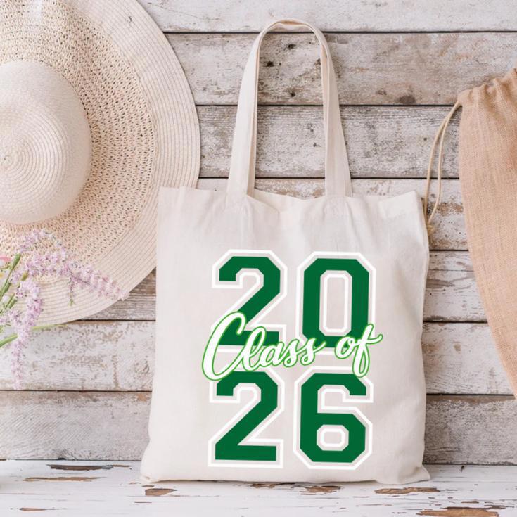 Class Of 2026 Graduation Varsity Green And On The Back Canvas Tote Bag