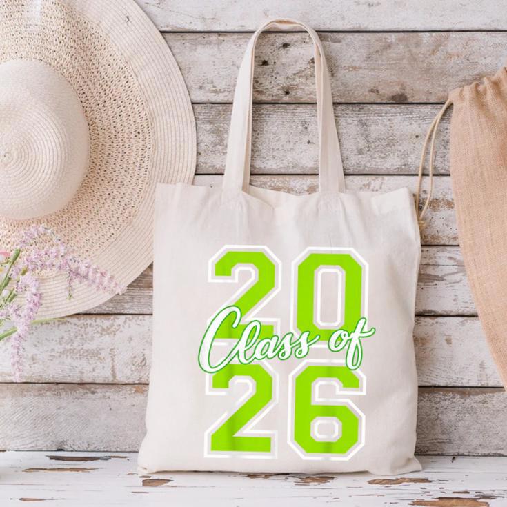 Class Of 2026 Graduation Varsity Lime Green Letters Canvas Tote Bag