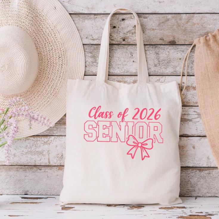 Class Of 2026 Pink Coquette Bow Cap Senior 2026 Graduation Canvas Tote Bag