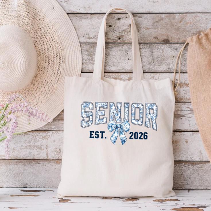 Class Of 2026 Senior 26 Coquette Bow Toile Preppy Graduation Canvas Tote Bag