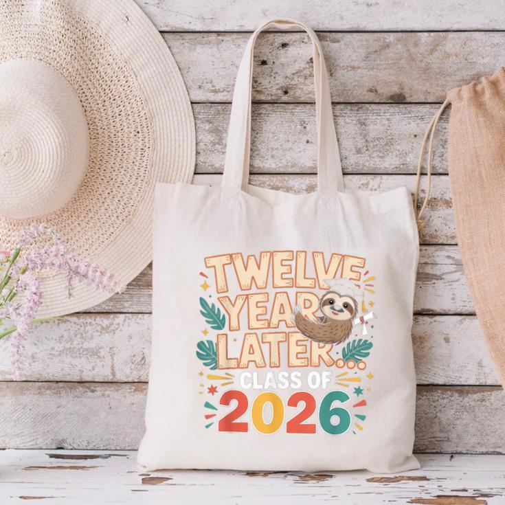 Class Of 2026 Senior Twelve Years Later Sloth Graduation Canvas Tote Bag