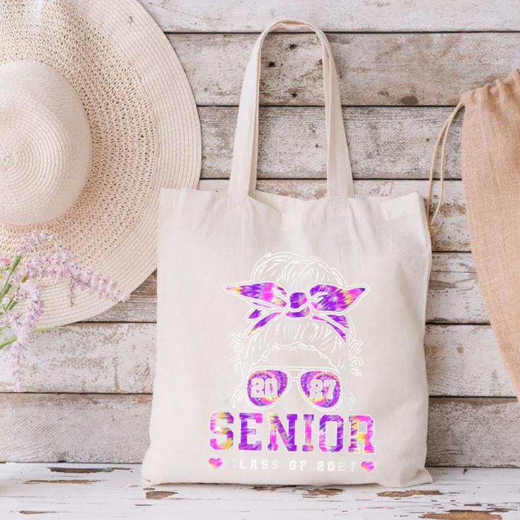 Class Of 2027 Senior Coquette Bow Messy Hair 26 Graduation Canvas Tote Bag