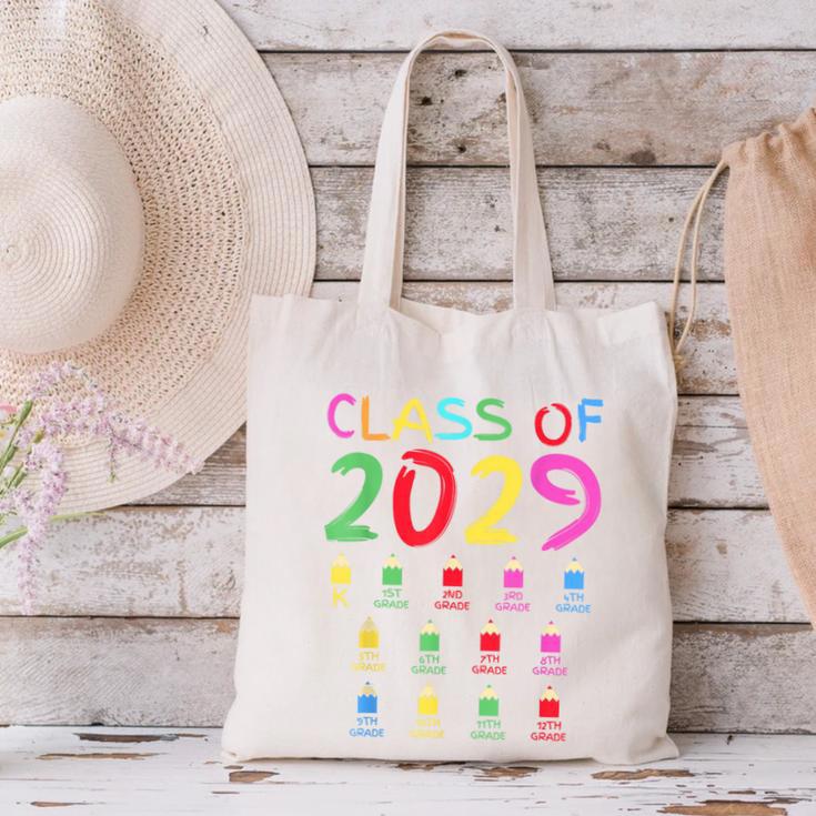 Class Of 2029 Senior Class 2029 Idea Graduation Grow With Me Canvas Tote Bag