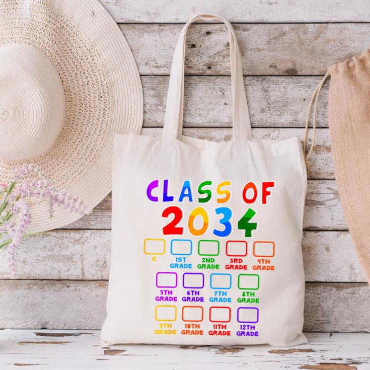 Class Of 2034 Grow With Me Graduation First Day Of School Canvas Tote Bag