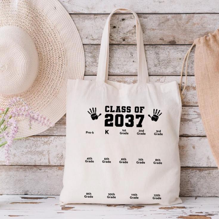 Class Of 2037 Handprint Grow With Me Pre-k Graduation Canvas Tote Bag