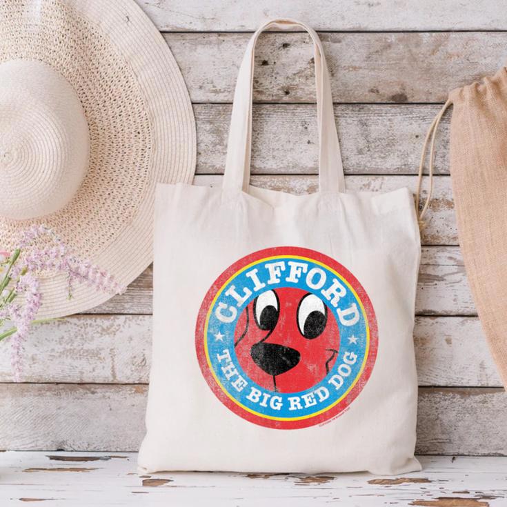 Clifford The Big Red Dog Round Distressed Logo Kids Books Canvas Tote Bag