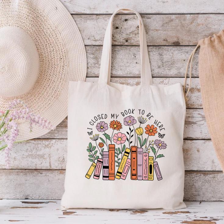 I Closed My Book To Be Here Floral Bookworm Reading Canvas Tote Bag