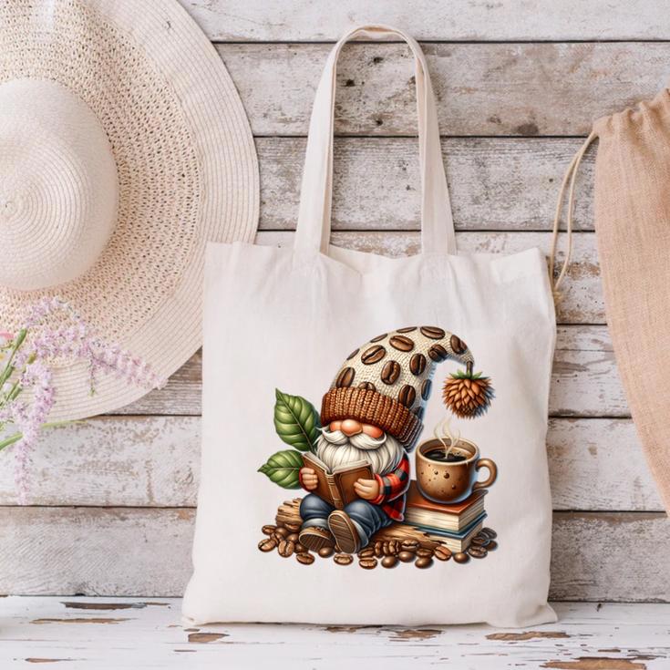 Coffee And Book Reading Accessories For Book Lovers Gnome Canvas Tote Bag