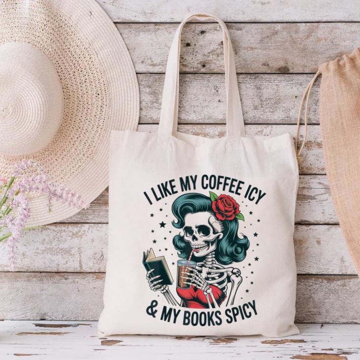 I Like My Coffee ICY & My Books Spicy For Book Lovers Canvas Tote Bag I Like My Coffee ICY & My Books Spicy For Book Lovers Canvas Tote Bag