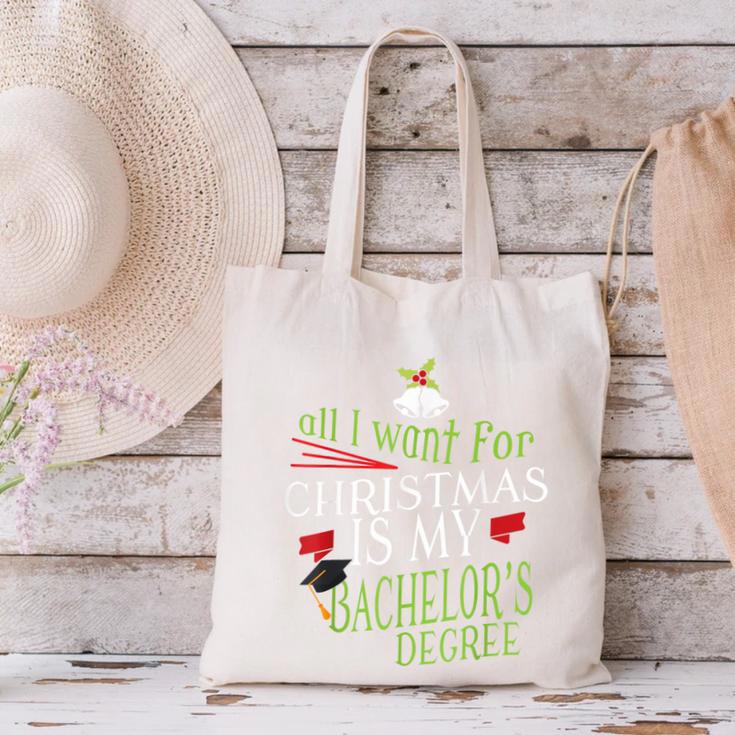 College Student Christmas Bachelors Degree Graduation Canvas Tote Bag
