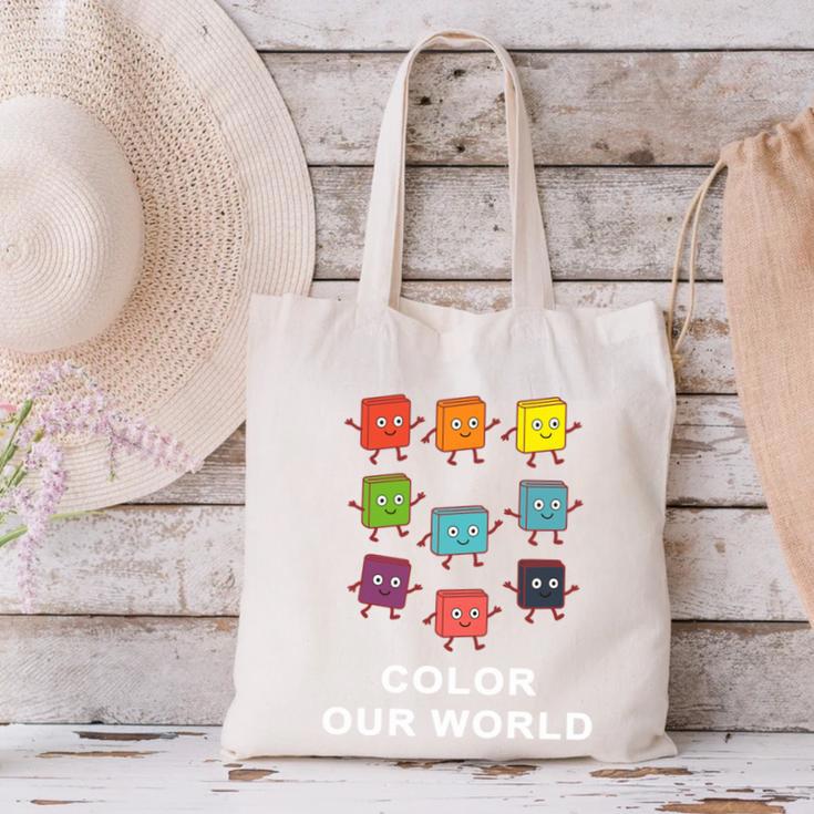 Color Our World Book Lover Reading Bookworm Reader Canvas Tote Bag Color Our World Book Lover Reading Bookworm Reader Canvas Tote Bag