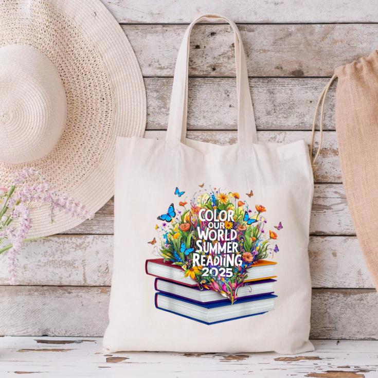 Color Our World Summer Reading 2025 Cute Book Wildflowers Canvas Tote Bag