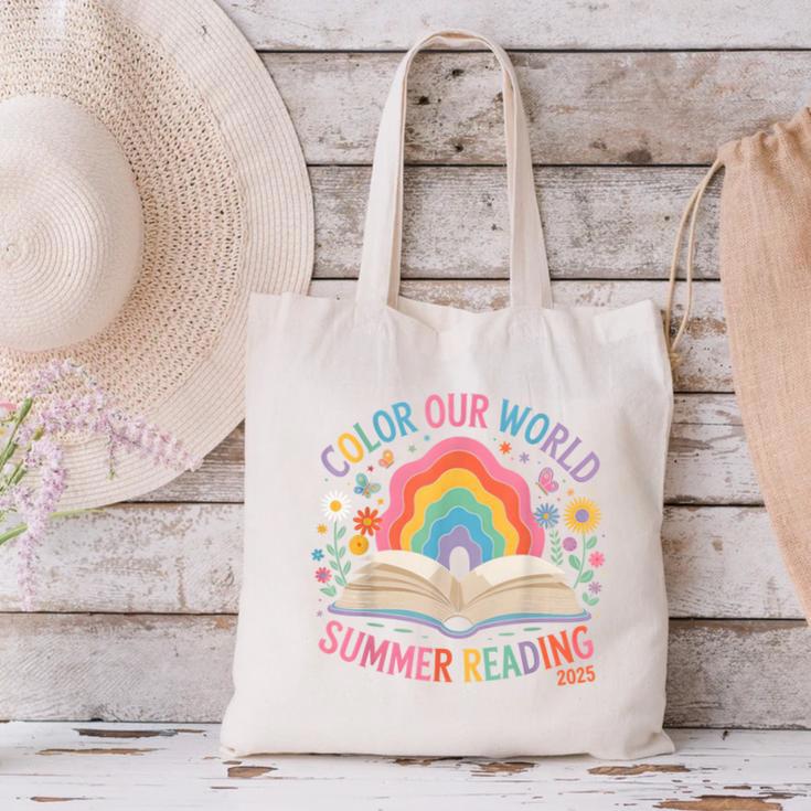Color Our World Summer Reading 2025 Rainbow Art Book Canvas Tote Bag