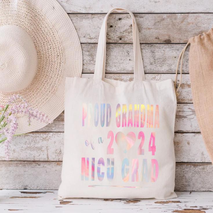Colorful Proud Grandma 2024 NICU Graduate Baby Graduation Canvas Tote Bag