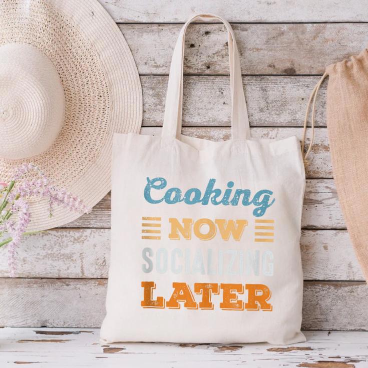 Cooking Now Minimal Socializing Introvert Vintage Canvas Tote Bag