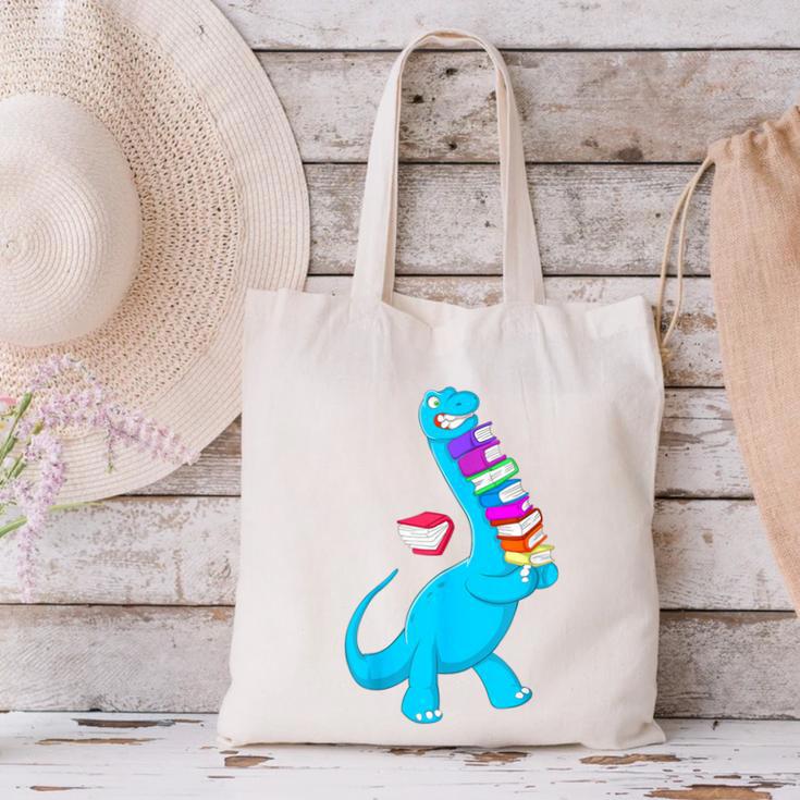 Cool Dinosaur Books Art For Men Women Libarian Book Lover Canvas Tote Bag