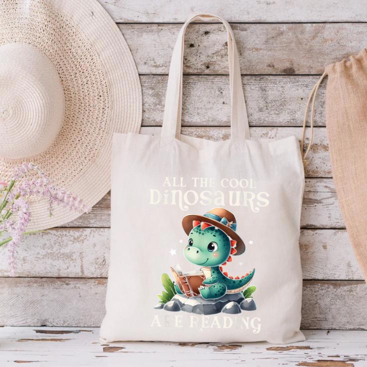 All The Cool Dinosaurs Are Reading Book Reader T-Rex Kawaii Canvas Tote Bag