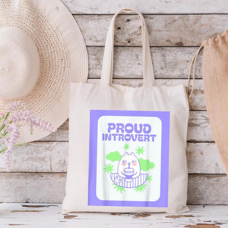 Cool Fun Cute Proud Introvert Cat Character For Men Women Canvas Tote Bag Cool Fun Cute Proud Introvert Cat Character For Men Women Canvas Tote Bag