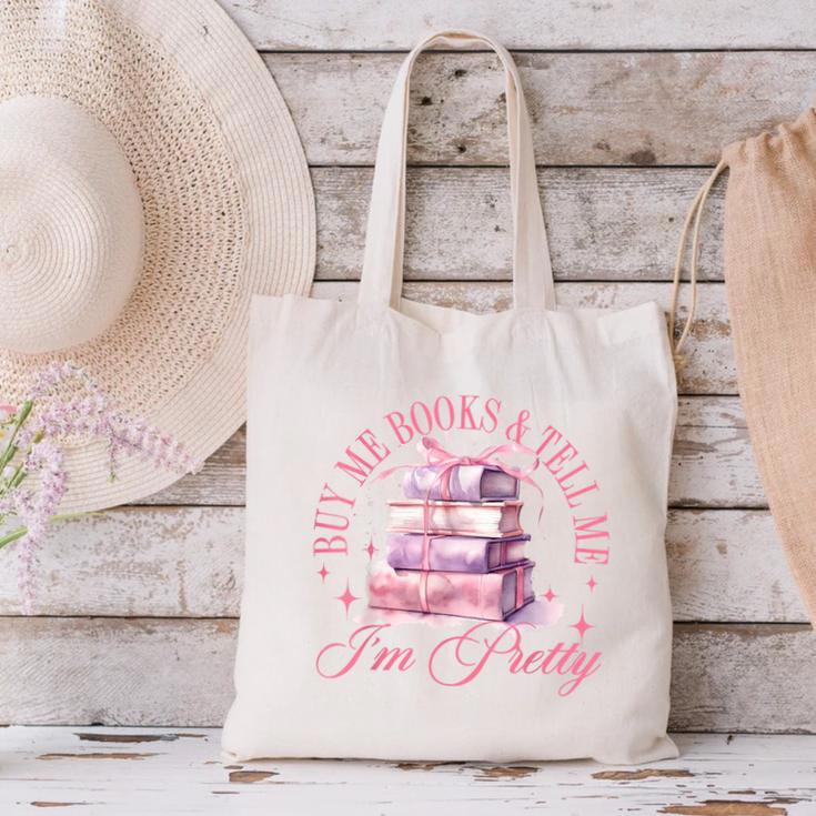 Coquette Aesthetic Bow Buy Me Books & Tell Me I'm Pretty Canvas Tote Bag