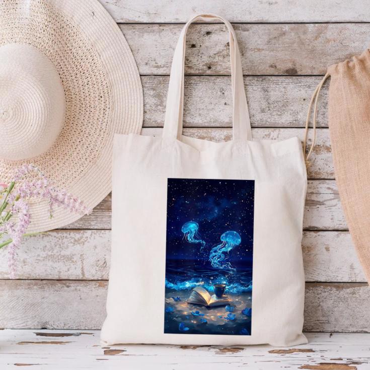 Cosmic Botanical Book Lover Reading Canvas Tote Bag