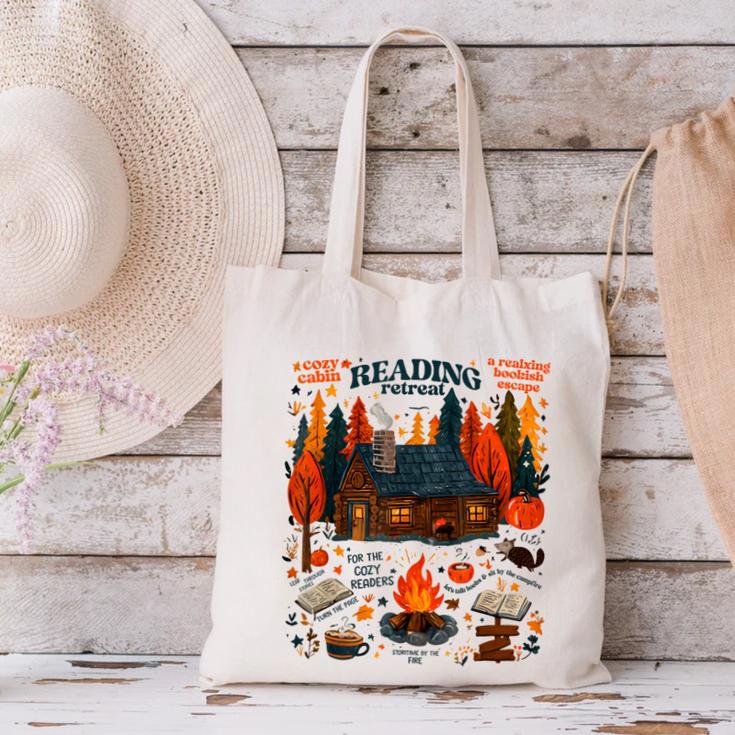 Cozy Reading Cabin Retreat Fall Bookish Autumn Cozy Reader Canvas Tote Bag Cozy Reading Cabin Retreat Fall Bookish Autumn Cozy Reader Canvas Tote Bag