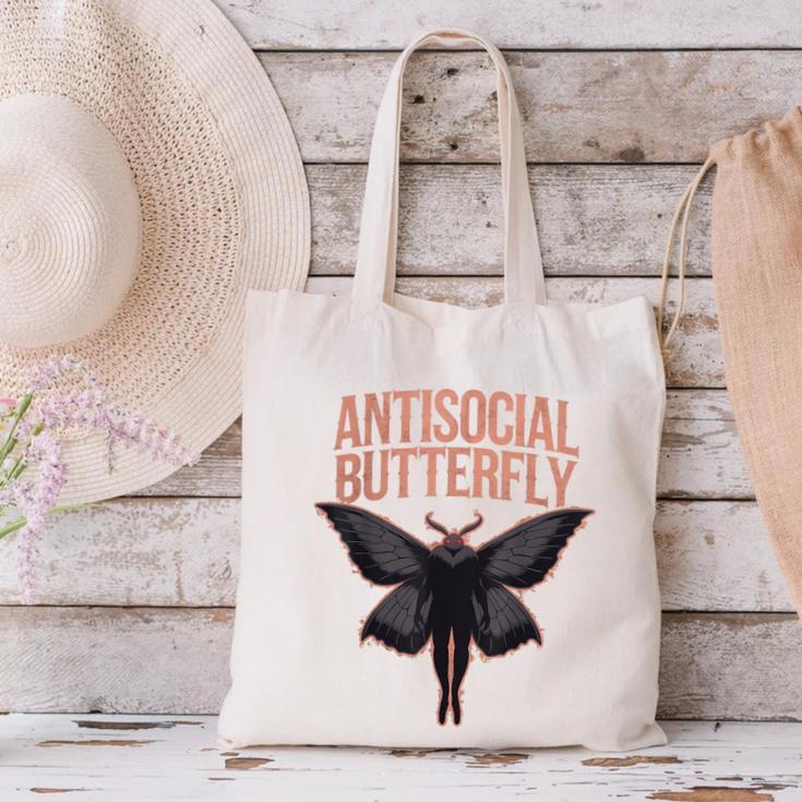 Cryptid Cryptozoology Mothman Introvert -Adults Butterfly Small Crew Neck Classic Fit Short Sleeve Polyester 100 Printed Blended Fabric Canvas Tote Bag