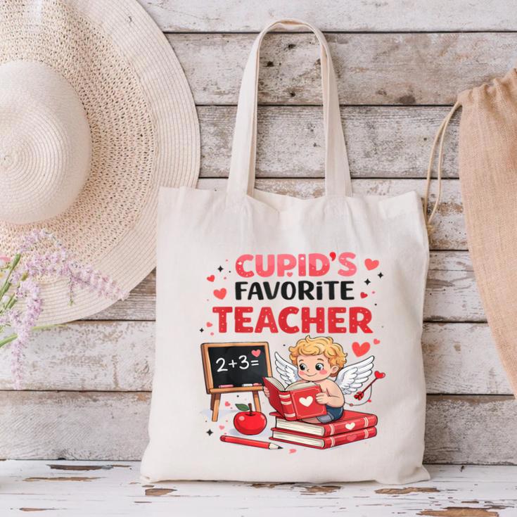 Cupid's Favorite Math Teacher Valentine Reading Book Women Canvas Tote Bag