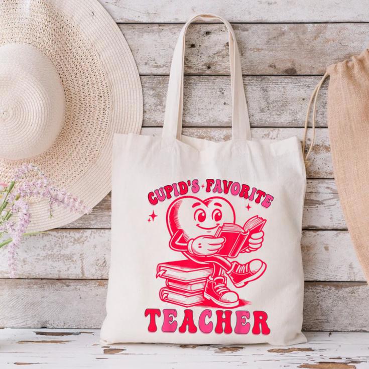 Cupid's Favorite Teacher Valentines Day Heart Book Lover Canvas Tote Bag Cupid's Favorite Teacher Valentines Day Heart Book Lover Canvas Tote Bag