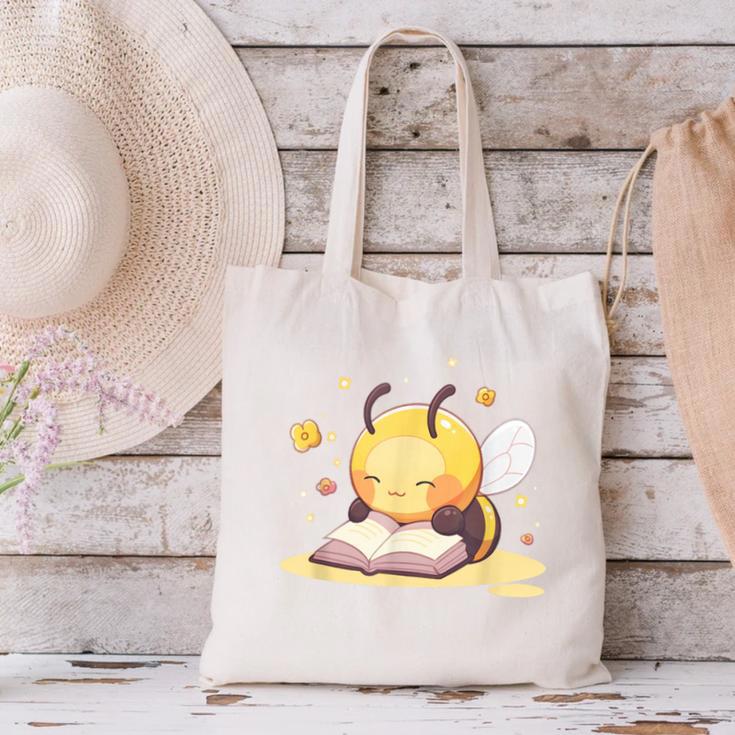 Cute Bee Reading Book Teacher Student Reader Graphic For Men Women Kids Canvas Tote Bag