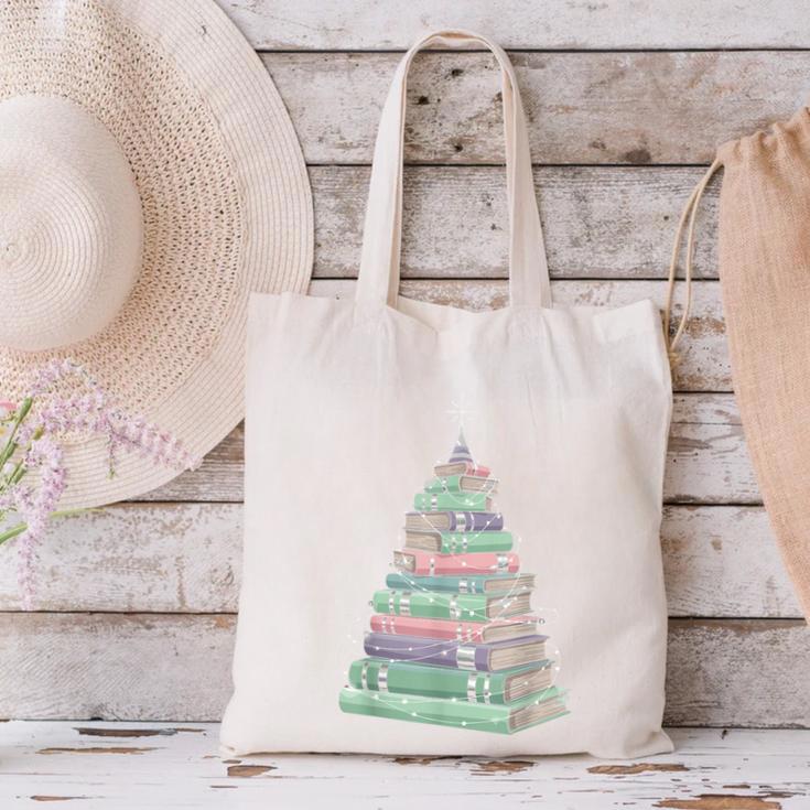 Cute Bookmas Christmas Book Tree Book Lover Teacher Canvas Tote Bag