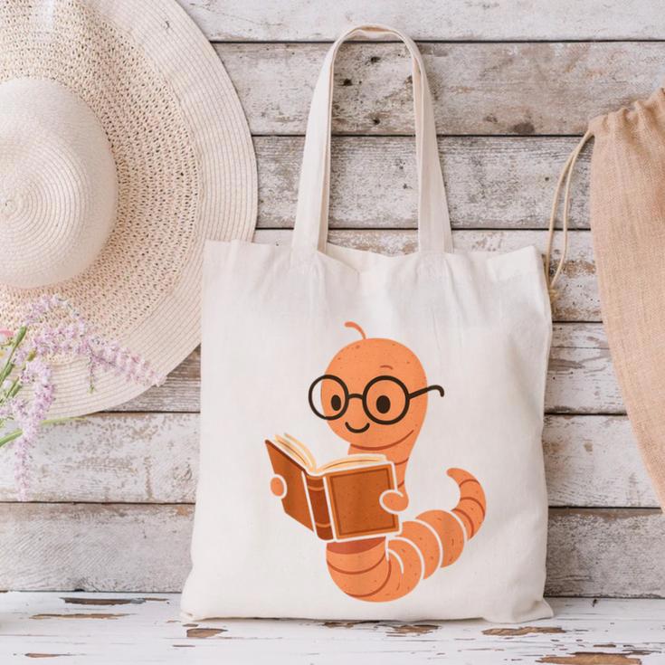 Cute Bookworm Worm Reading Book Glasses Nerdy Canvas Tote Bag