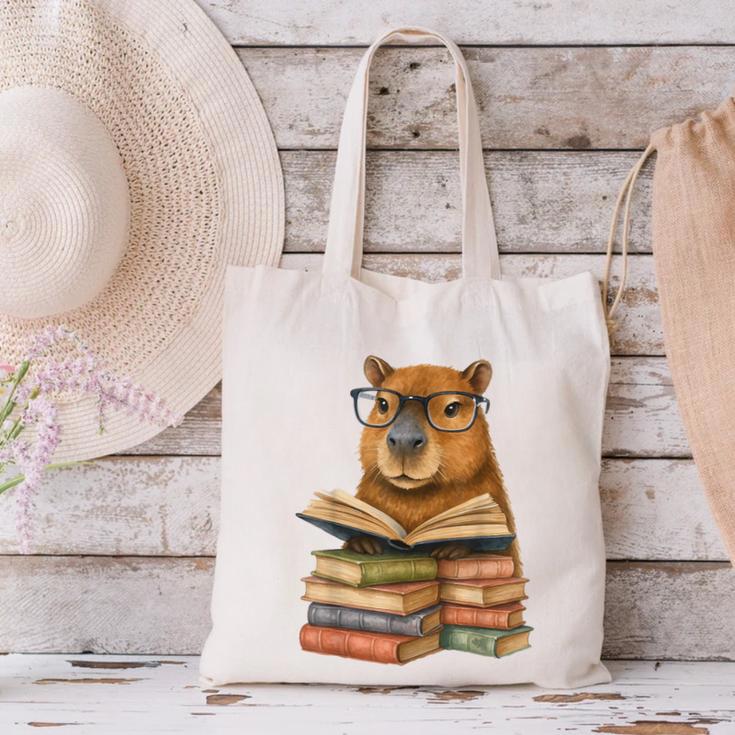 Cute Capybara Reading Books Animal Capybara Bookworms Canvas Tote Bag Cute Capybara Reading Books Animal Capybara Bookworms Canvas Tote Bag
