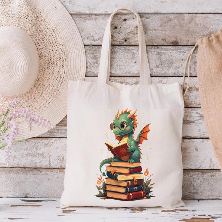 Cute Dragon Reading Book Bookworm Dragons And Books Canvas Tote Bag