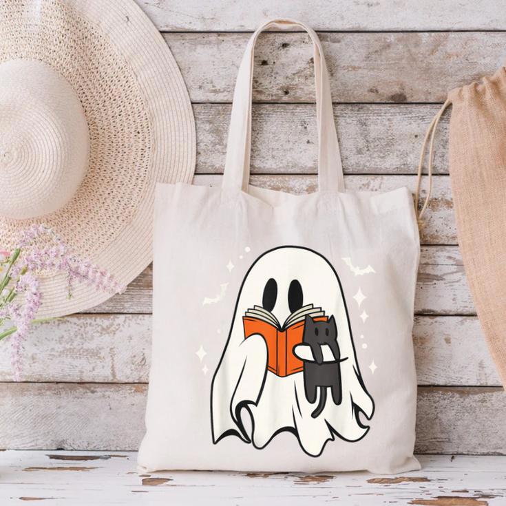 Cute Ghost Reading Book Spooky Season Halloween Costume Kids Canvas Tote Bag Cute Ghost Reading Book Spooky Season Halloween Costume Kids Canvas Tote Bag