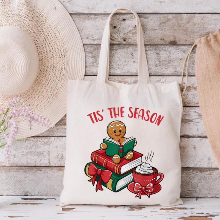 Cute Gingerbread Man Reading Book Nerd Christmas Bookish Canvas Tote Bag