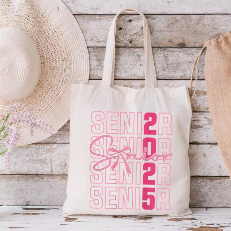 Cute Girls Women Class 2025 Graduation Senior Coquette Bow Canvas Tote Bag