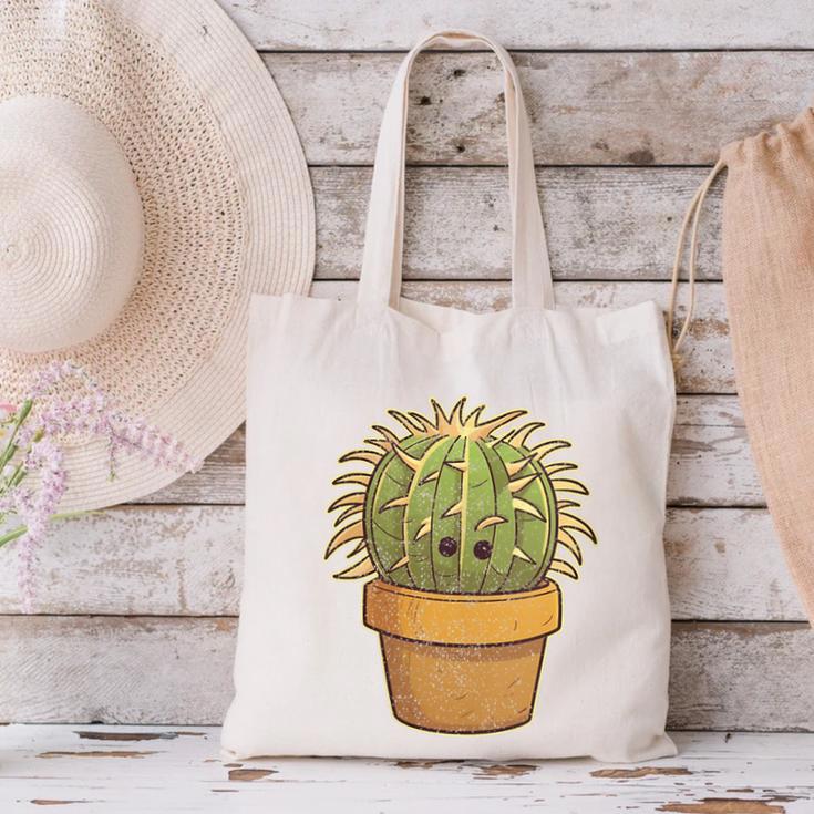 Cute Golden Barrel Cactus Introvert Distressed Canvas Tote Bag