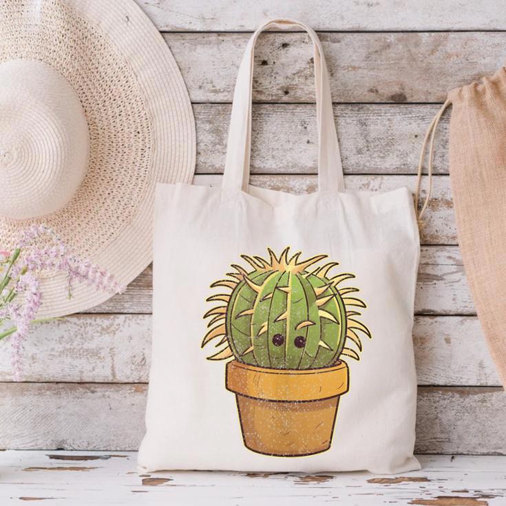 Cute Golden Barrel Cactus Introvert Distressed Canvas Tote Bag Cute Golden Barrel Cactus Introvert Distressed Canvas Tote Bag