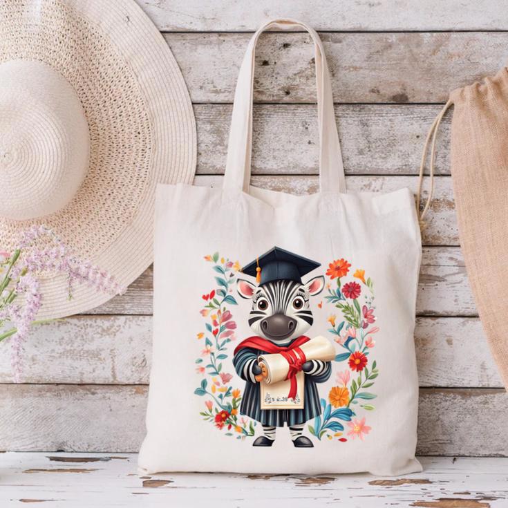 Cute Graduation Zebra Holding DiplomaShirt Canvas Tote Bag