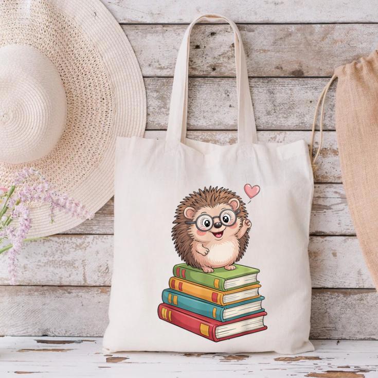 Cute Hedgehog Reading Books Animal Lover Reader Bookworm Canvas Tote Bag