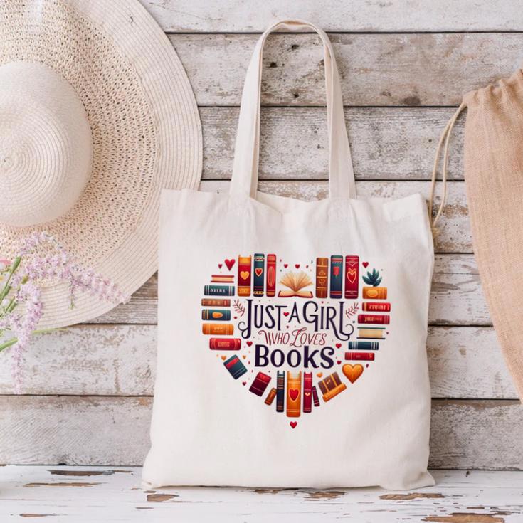 Cute Just A Girl Who Loves Books Heart Shape Reader Canvas Tote Bag Cute Just A Girl Who Loves Books Heart Shape Reader Canvas Tote Bag