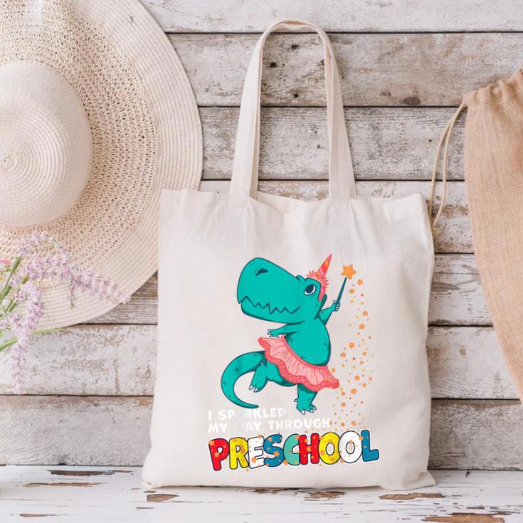 Cute Magical Ballerina Dino Unicorn Preschool Graduation Canvas Tote Bag