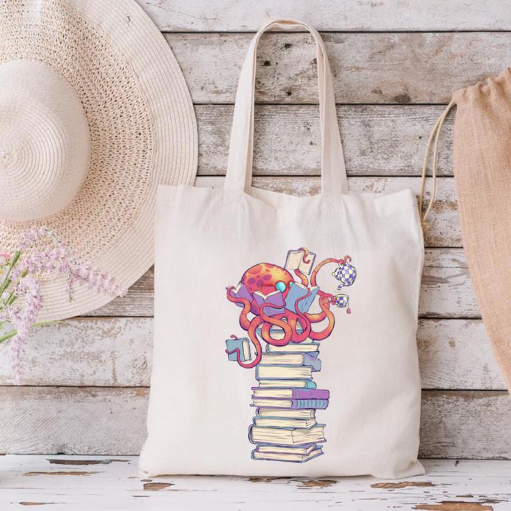 Cute Octopus Bookworm Fun Reading Tee For Book Lovers Canvas Tote Bag