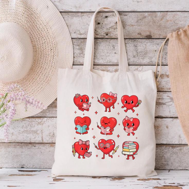 Cute Reading Hearts Valentine Day Book Lover Teacher Student Canvas Tote Bag Cute Reading Hearts Valentine Day Book Lover Teacher Student Canvas Tote Bag