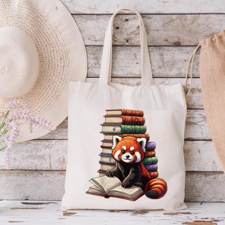 Cute Red Panda Reading Book Animal Bookworm Canvas Tote Bag