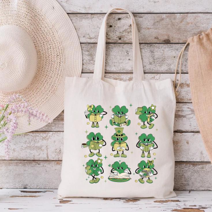Cute Shamrock Reading Books St Patrick's Day Teacher Reading Canvas Tote Bag