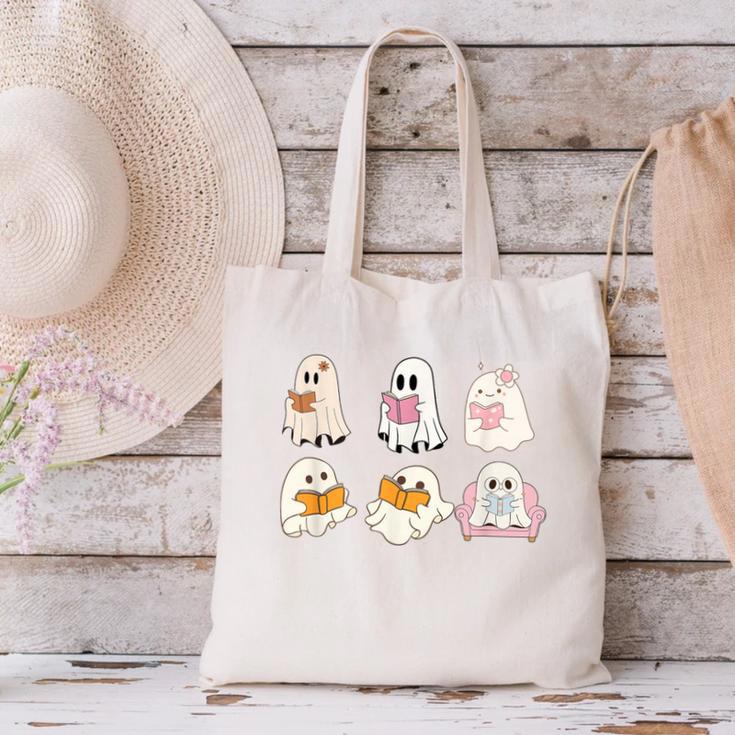 Cute Spooky Reading Book Halloween Fall Ghost Autumn Canvas Tote Bag