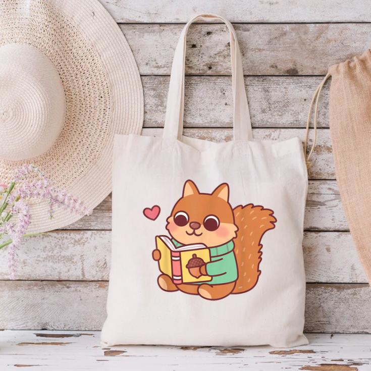 Cute Squirrel Reading A Book Lovers Anime Kawaii Women Kids Canvas Tote Bag Cute Squirrel Reading A Book Lovers Anime Kawaii Women Kids Canvas Tote Bag