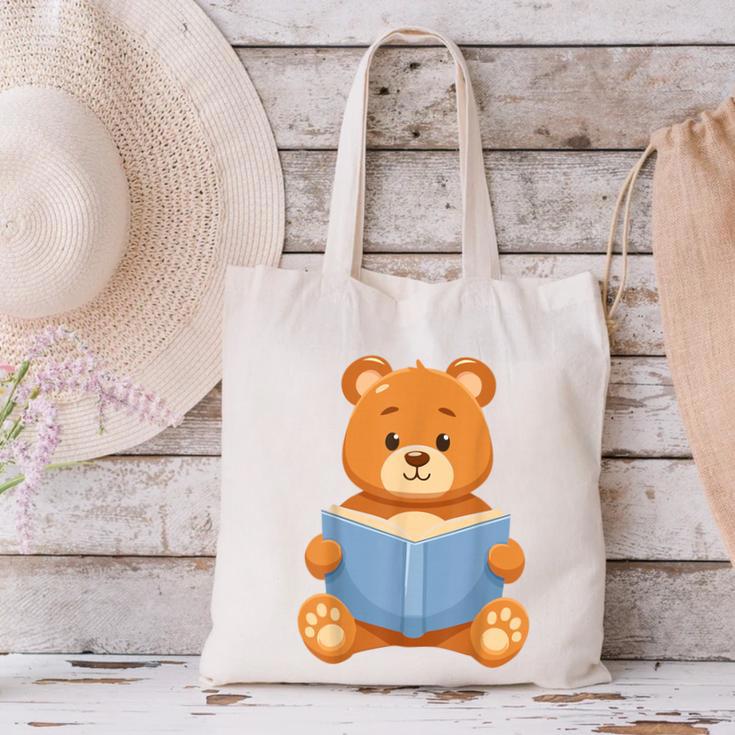 Cute Teddy Bear Reading Book Adorable For Readers Canvas Tote Bag
