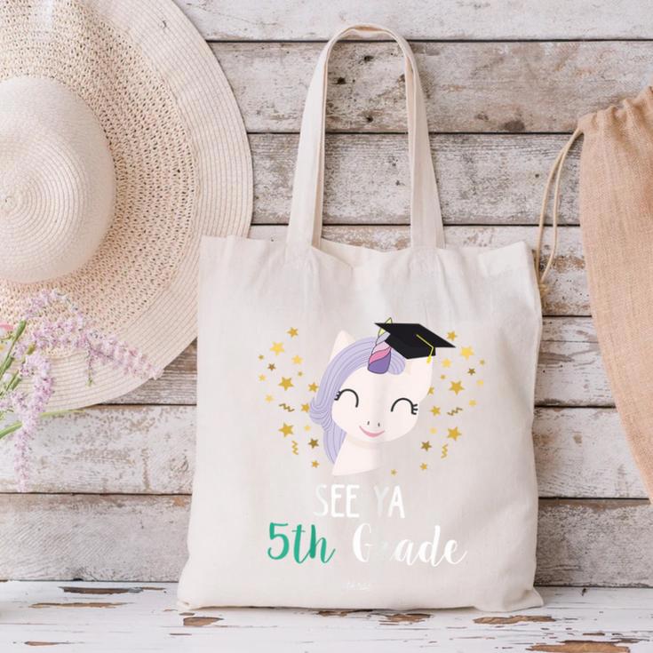 Cute Unicorn See Ya 5th Grade Graduation Shirt Canvas Tote Bag